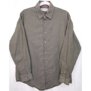 Men's Corporate Gear Brown Pinstripe Collared Long Sleeve Dress Shirt Size L